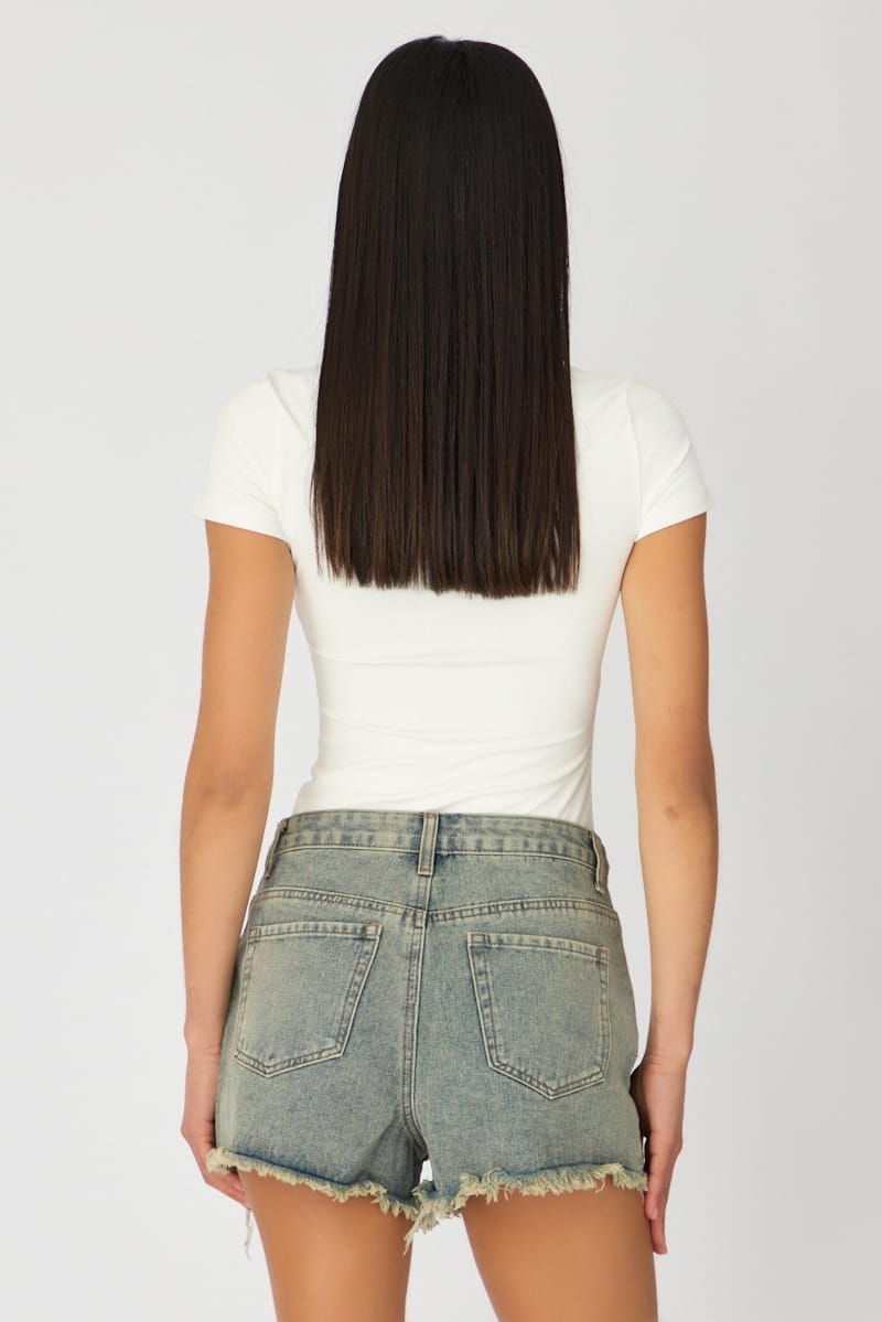 Grey Relaxed Shorts Mid Rise Distressed Detail for Ally Fashion