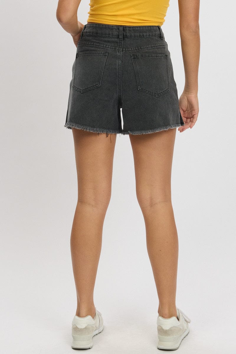 Grey Relaxed Denim Short Mid Rise for Ally Fashion