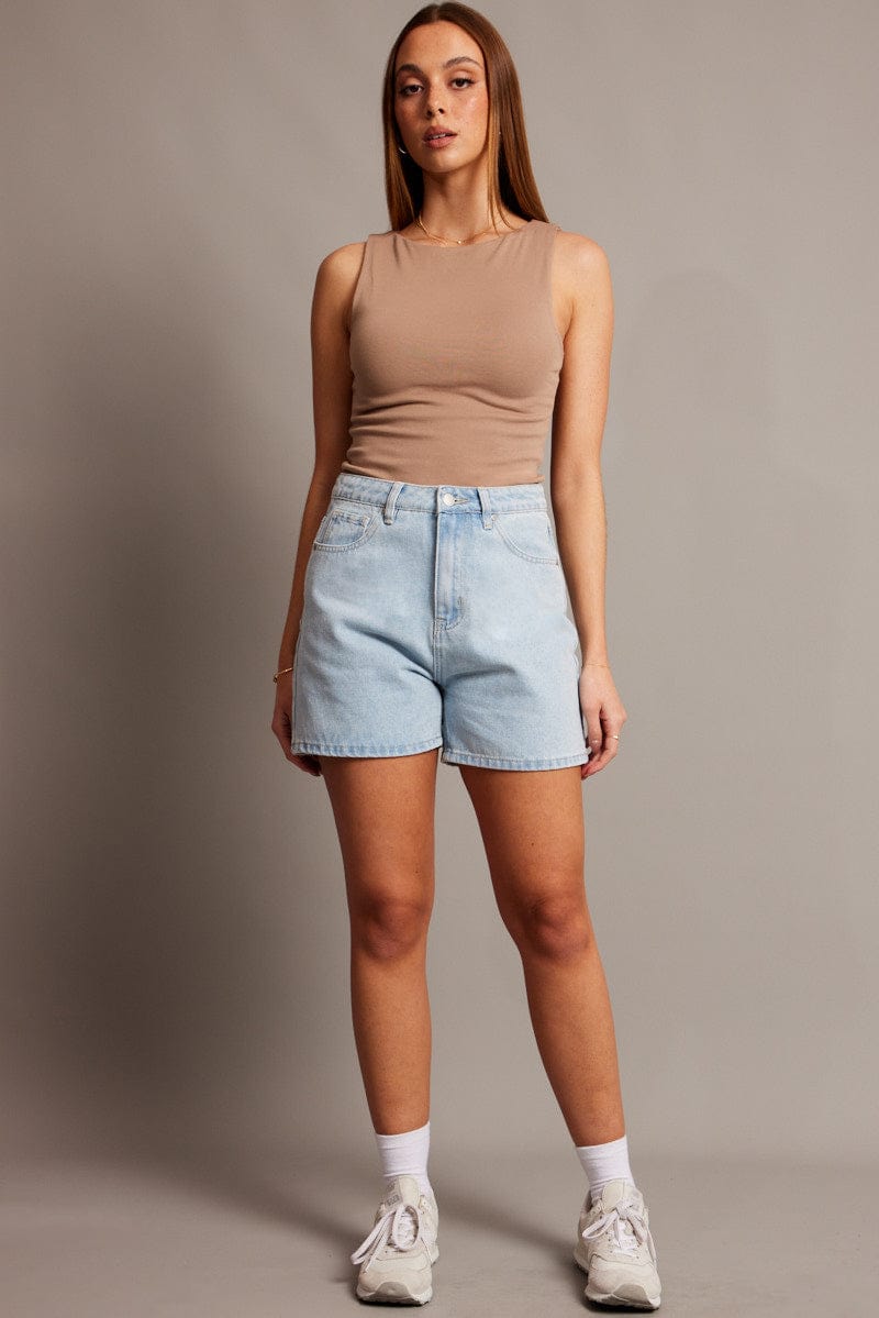 High Waisted Longline Shorts Denim Bershka High Waisted Raw Hem