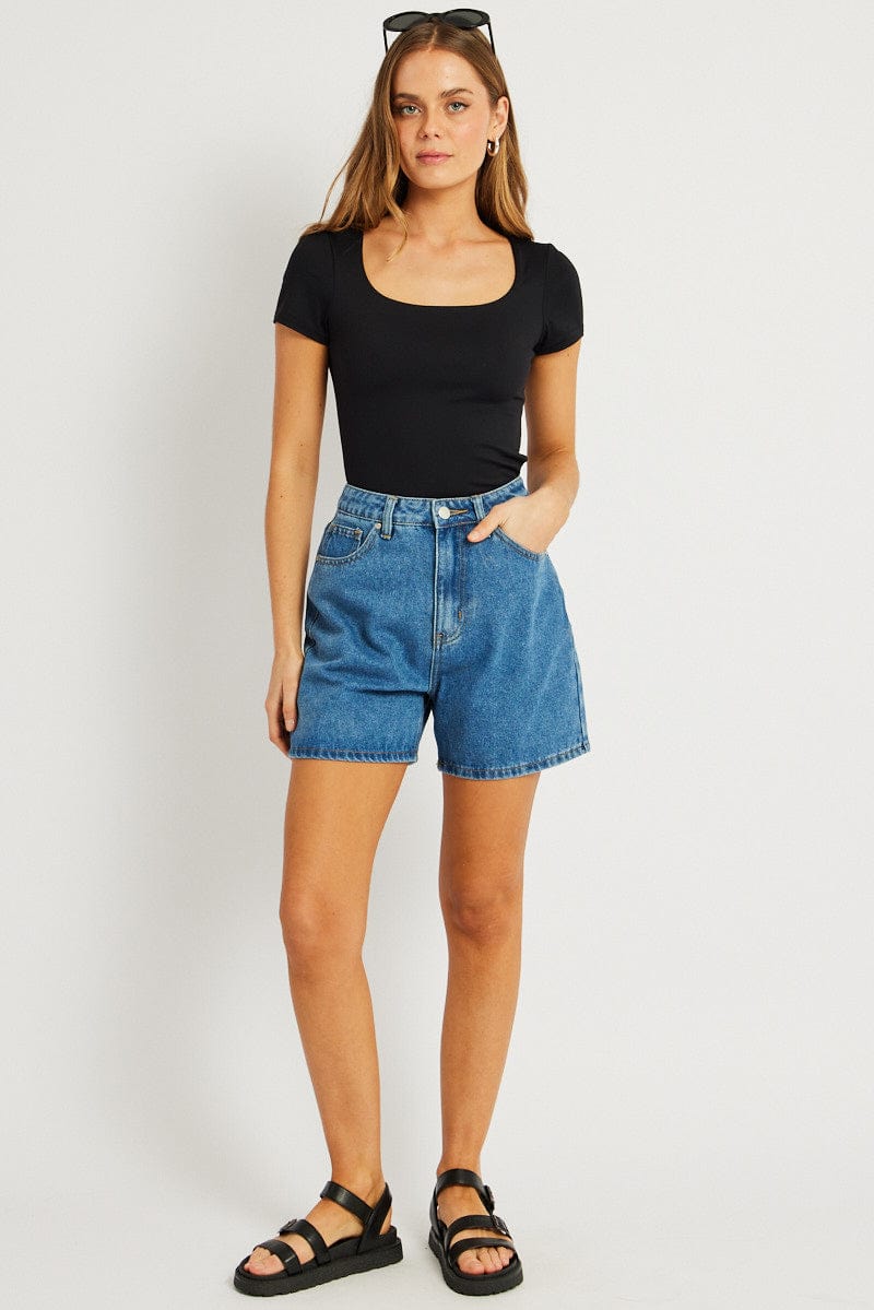 Denim Relaxed Short High Rise Longline for Ally Fashion