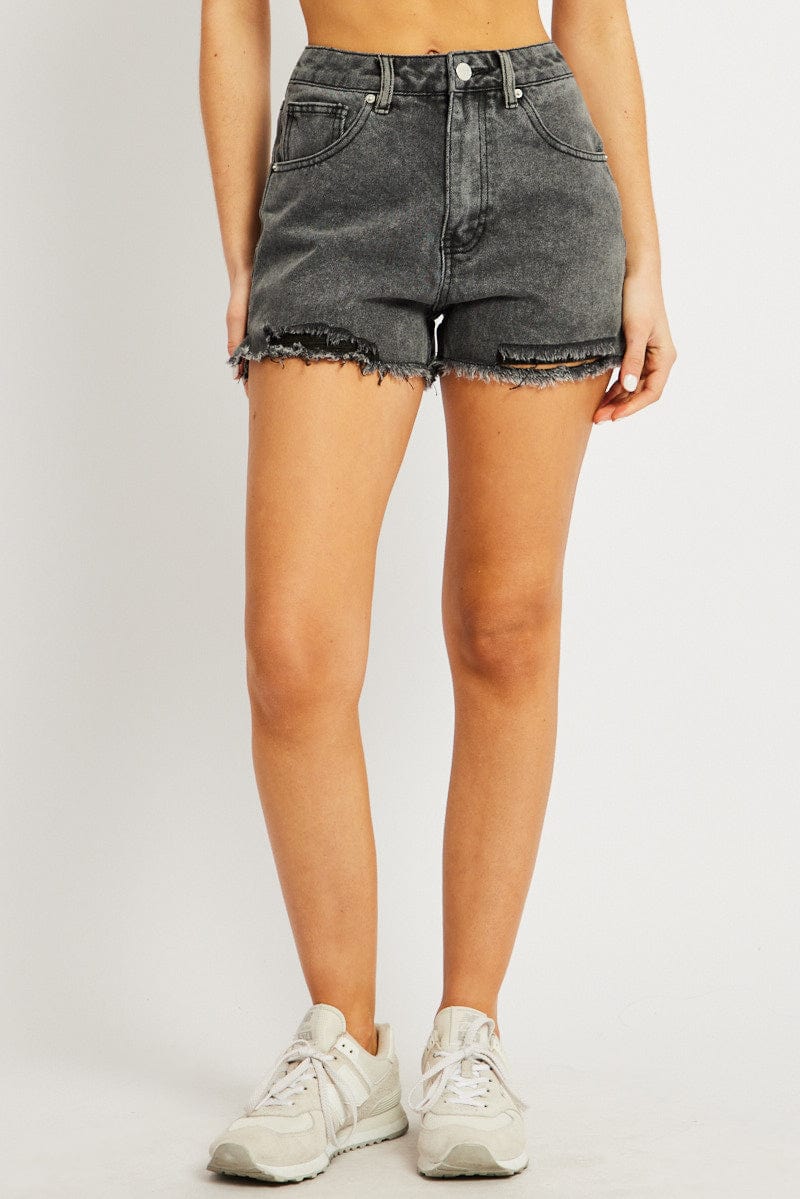 Grey Relaxed Denim Short Mid Rise for Ally Fashion