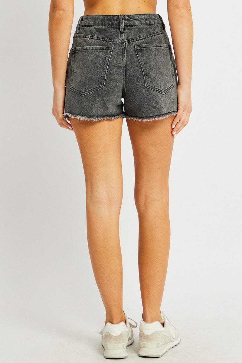 Grey Relaxed Denim Short Mid Rise for Ally Fashion