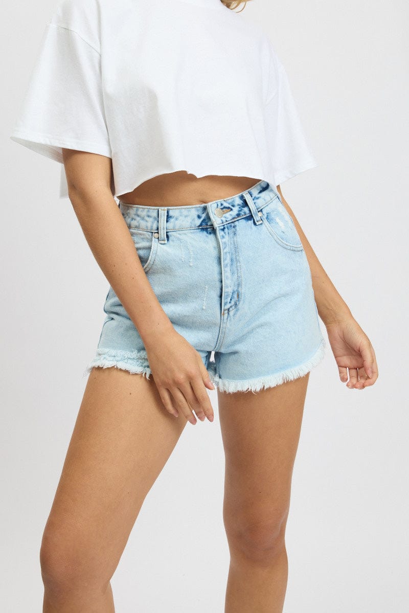 Blue Relaxed Short High Rise for Ally Fashion