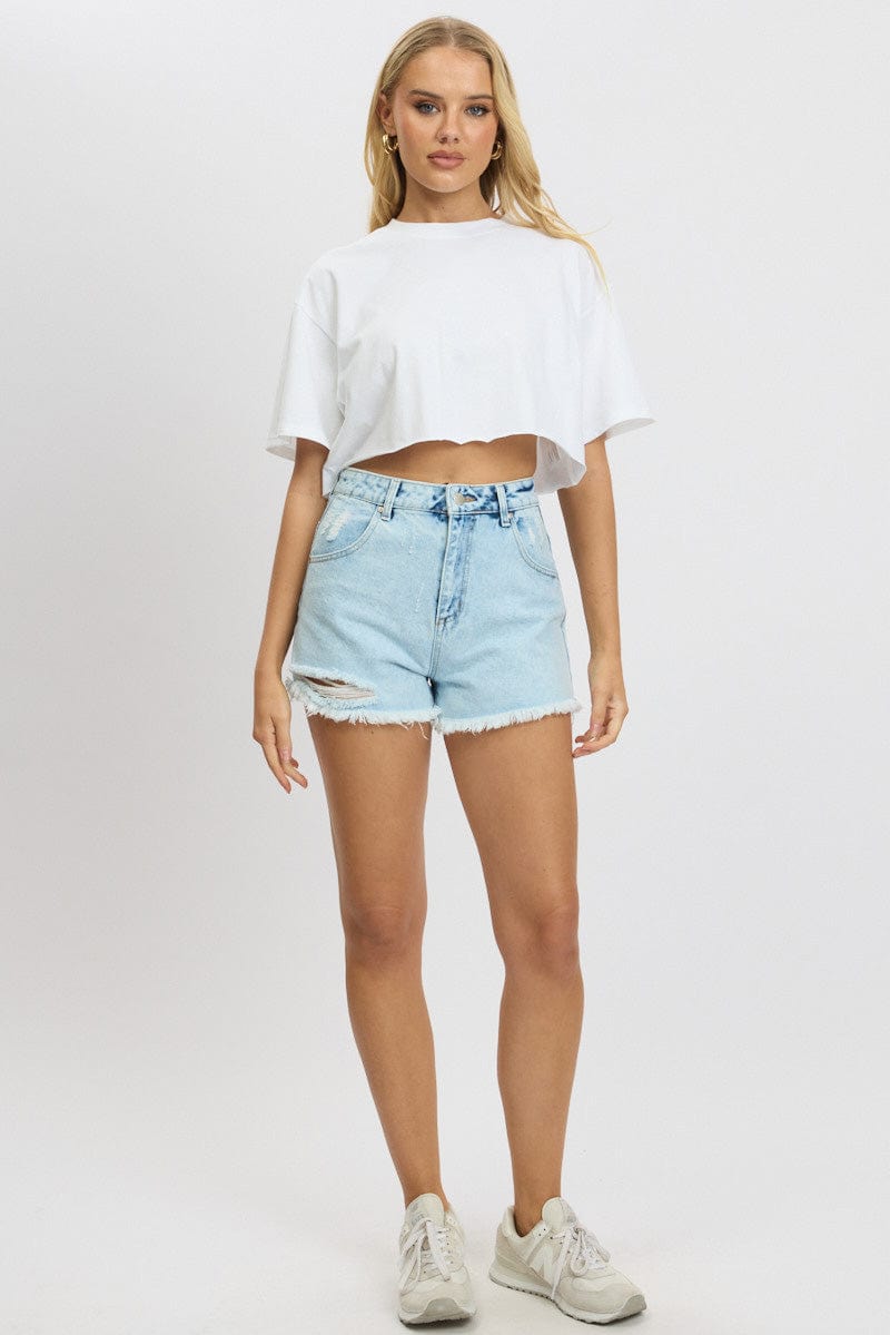 Blue Relaxed Short High Rise for Ally Fashion