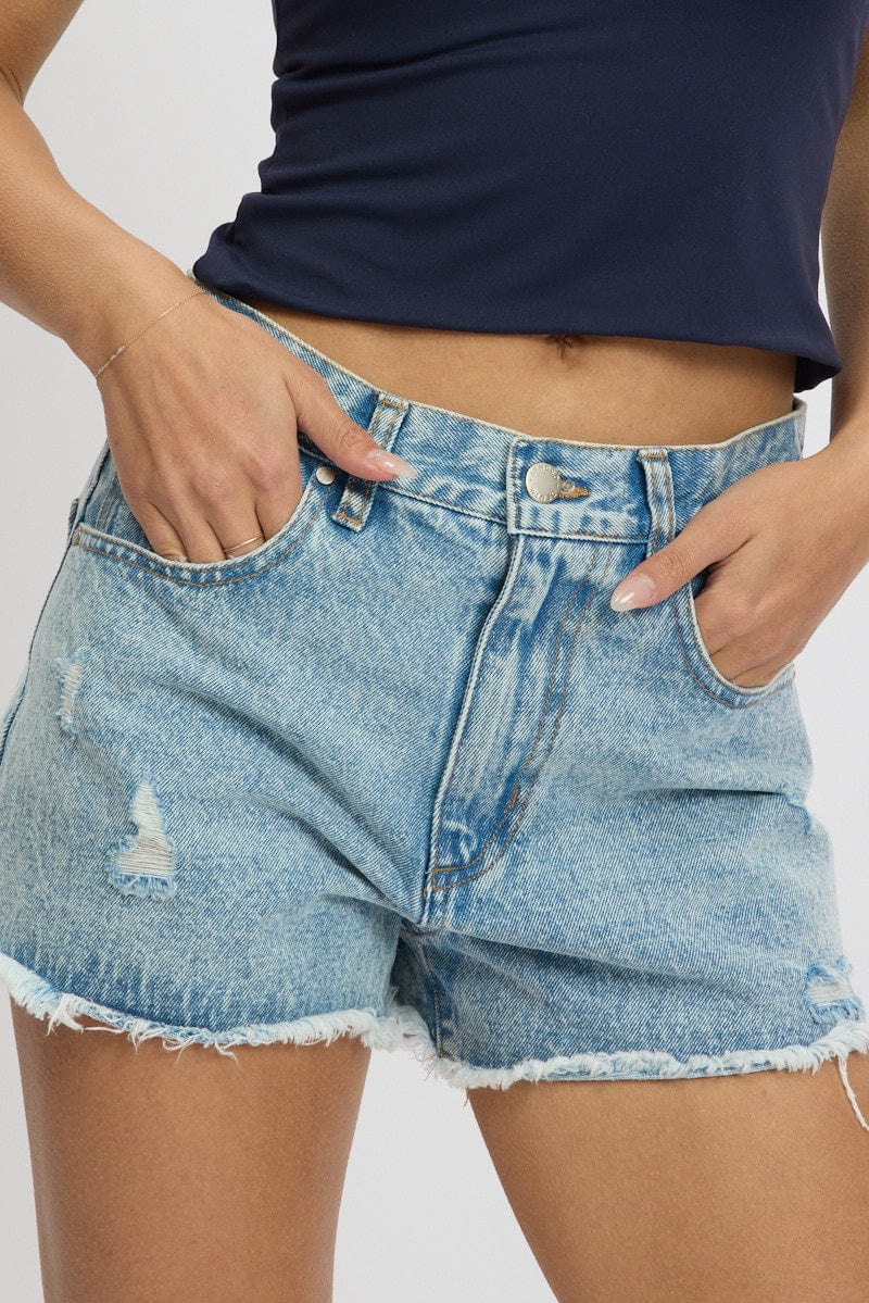 Denim Ripped Short Mid Rise for Ally Fashion