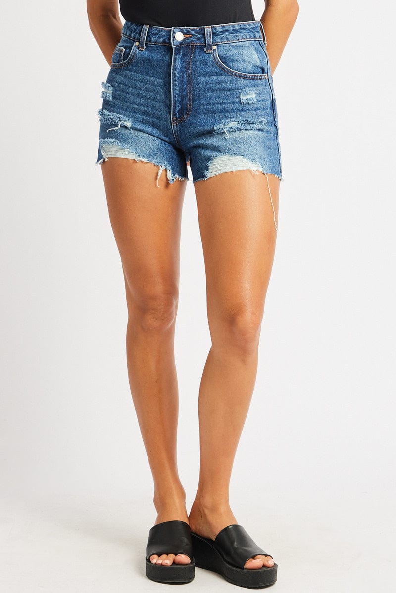 Denim Relaxed Short High Rise Ripped for Ally Fashion