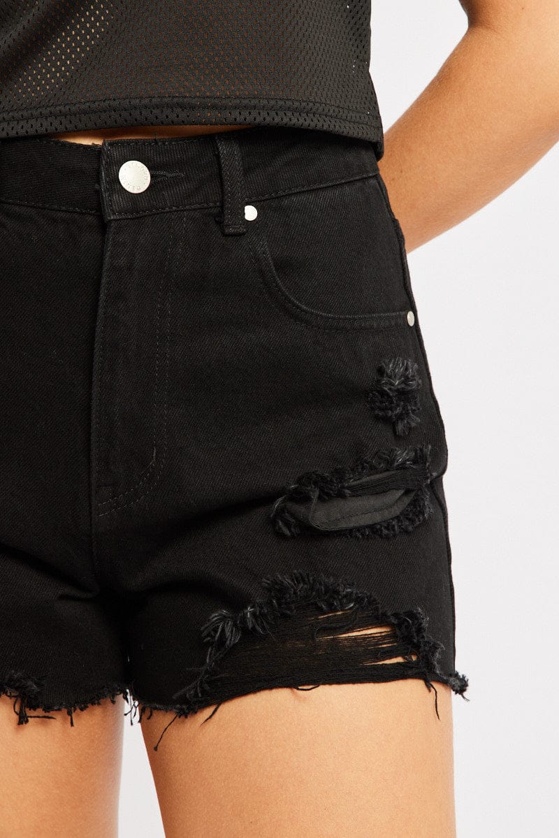 Black Relaxed Short High Rise Ripped for Ally Fashion