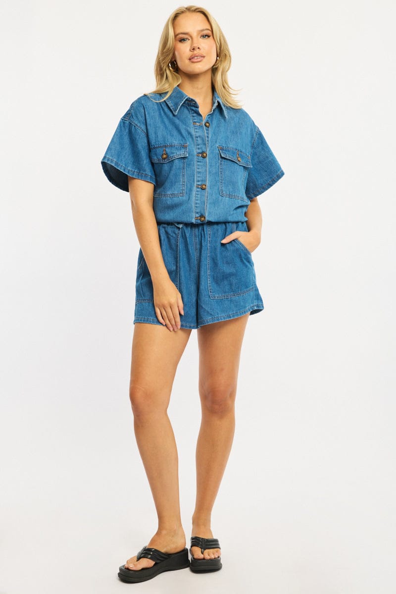 Denim Relaxed Shorts Elastic Waist for Ally Fashion