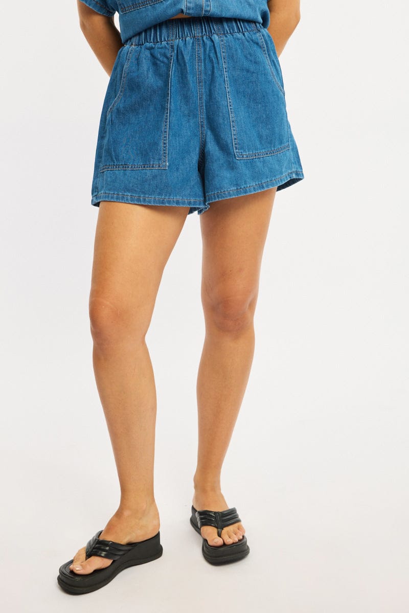 Denim Relaxed Shorts Elastic Waist for Ally Fashion