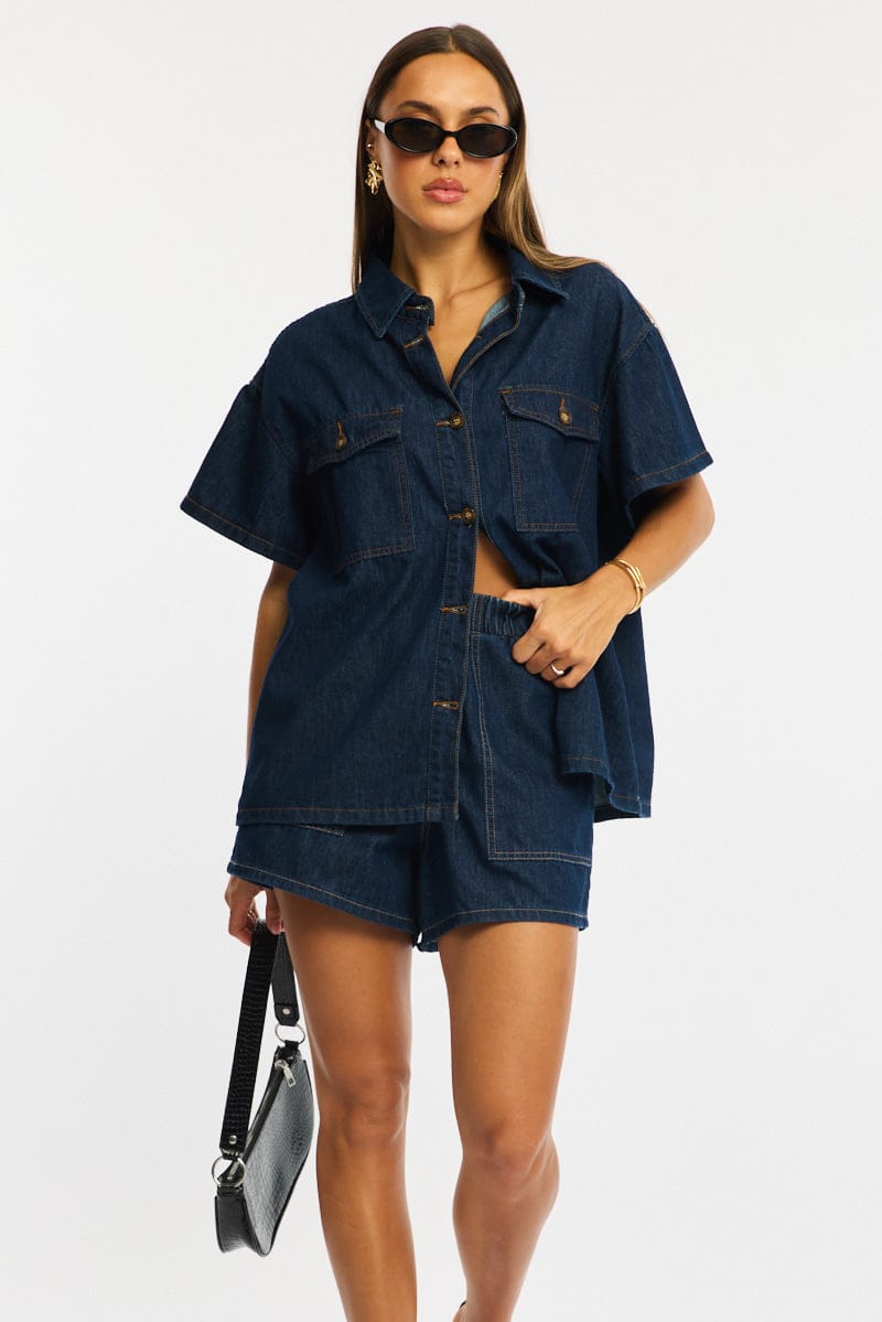 Denim Relaxed Shorts Elastic Waist for Ally Fashion
