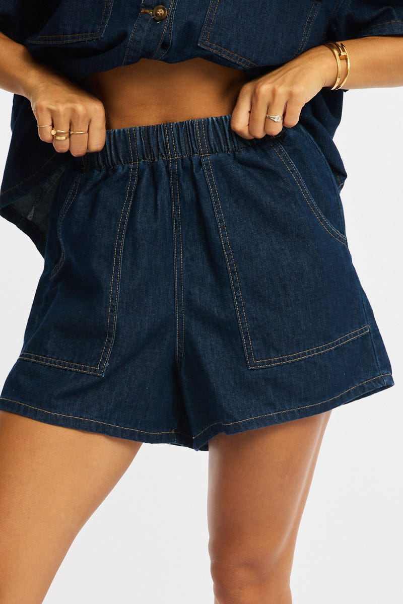 Denim Relaxed Shorts Elastic Waist for Ally Fashion