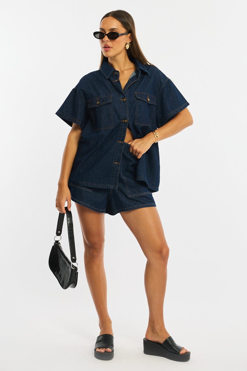 Denim Relaxed Shorts Elastic Waist for Ally Fashion