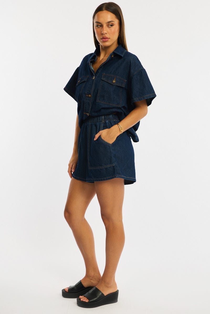 Denim Relaxed Shorts Elastic Waist for Ally Fashion
