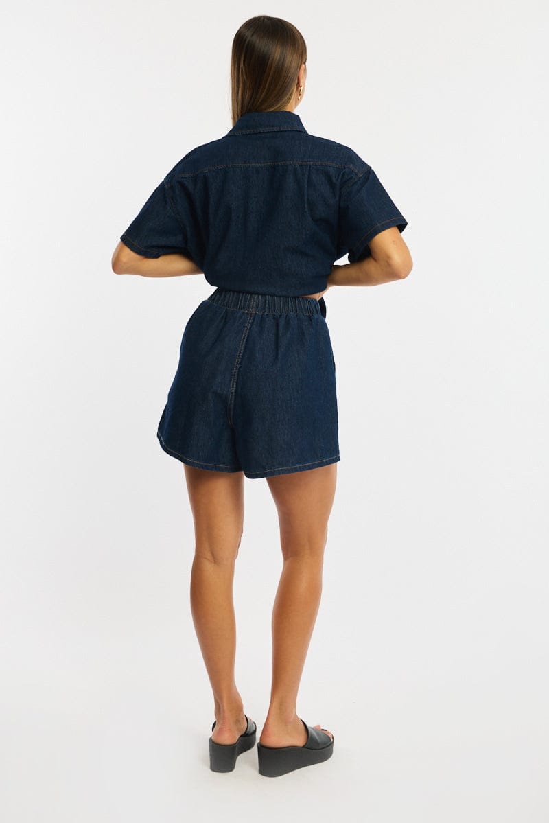 Denim Relaxed Shorts Elastic Waist for Ally Fashion