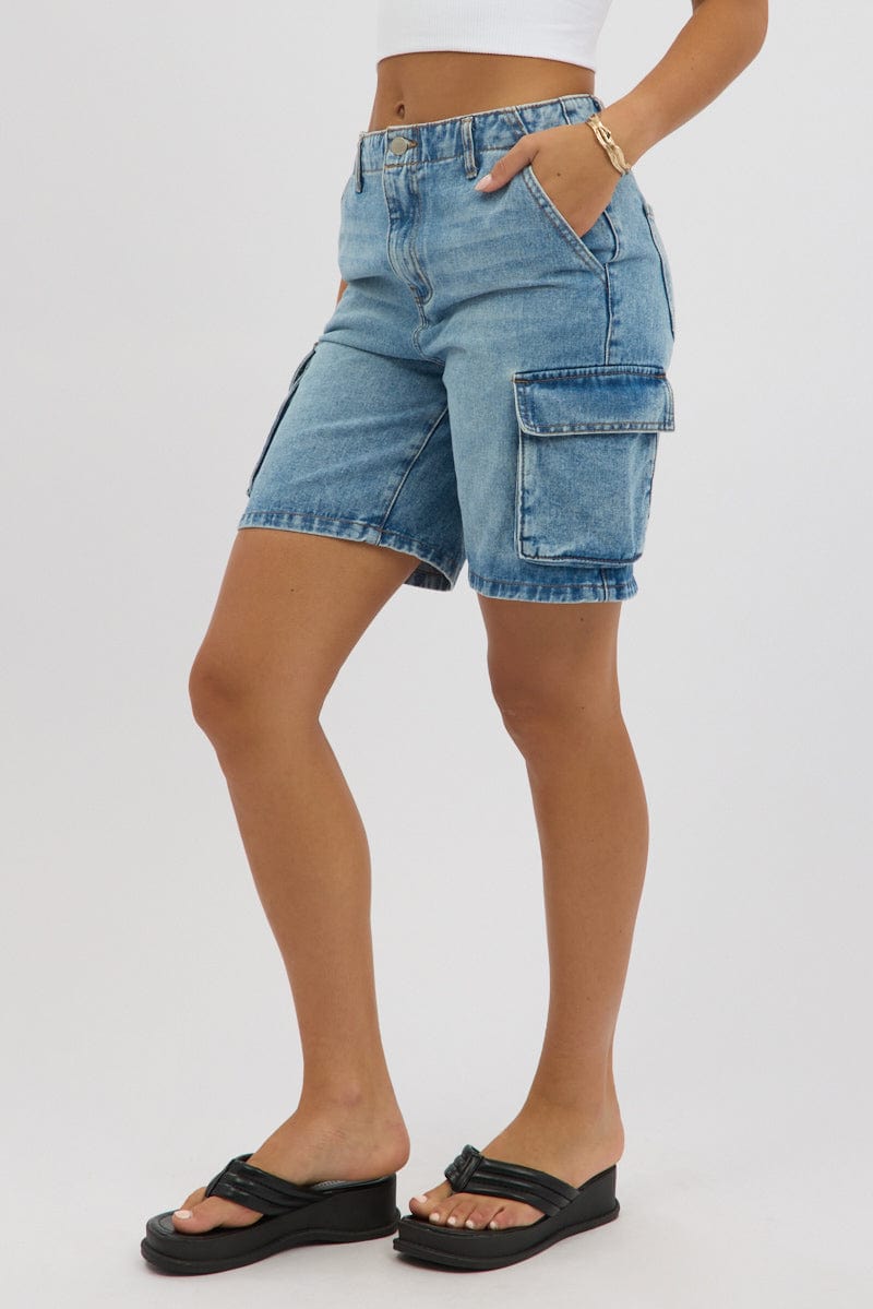 Denim Cargo Shorts High Rise Ally Fashion - Main Image