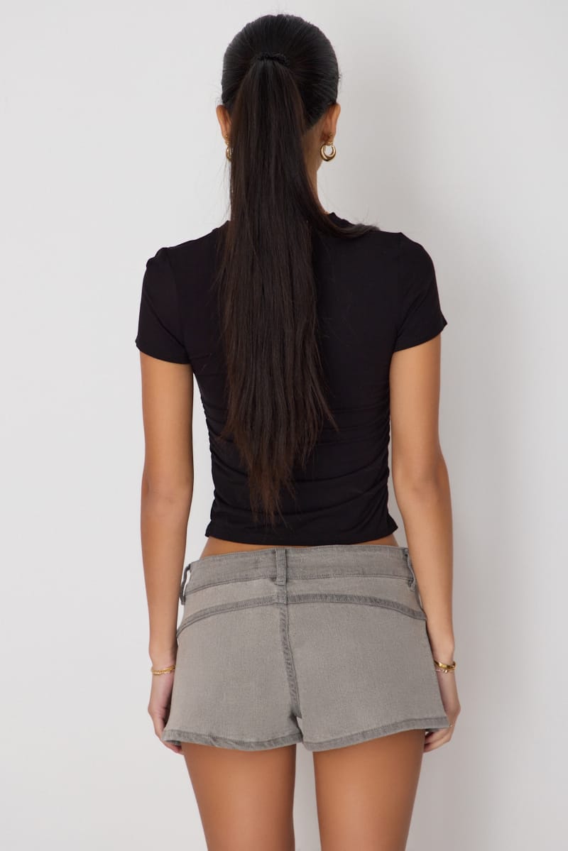 Grey Micro Shorts Low Rise Outpocket Stretch for Ally Fashion