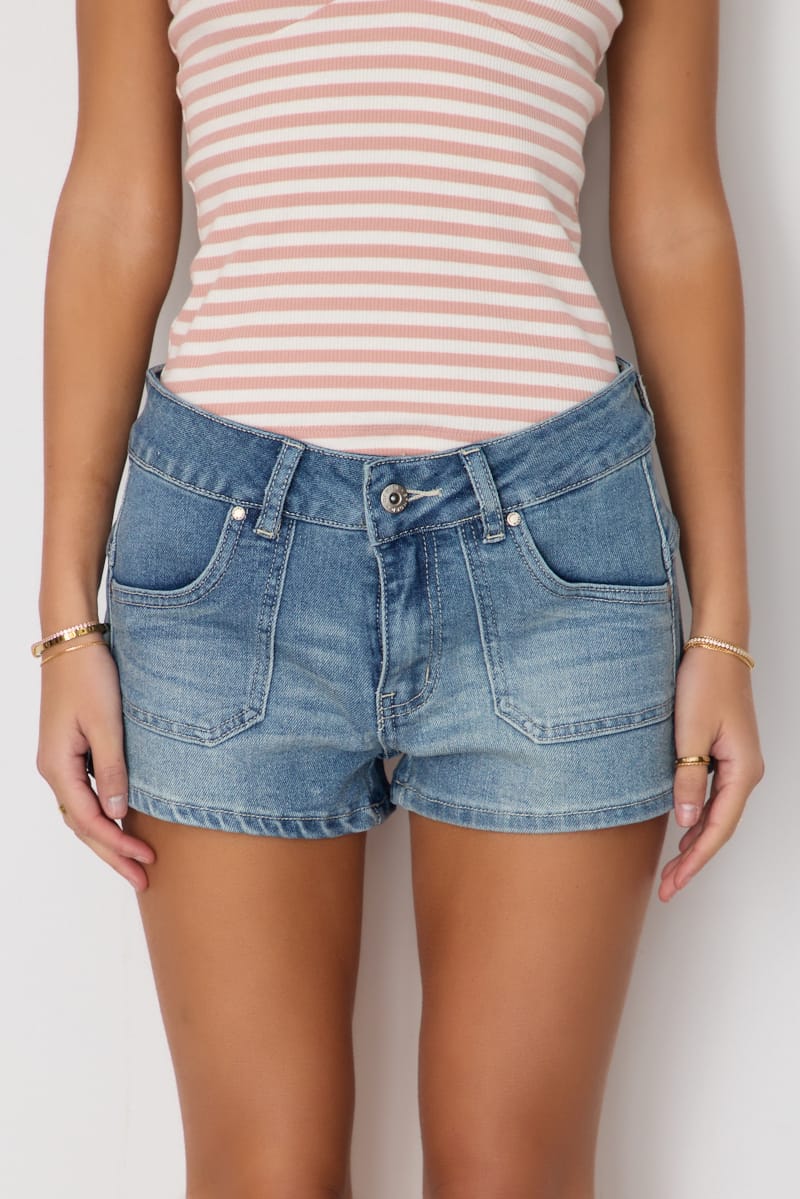 Denim Micro Shorts Low Rise Outpocket Stretch for Ally Fashion