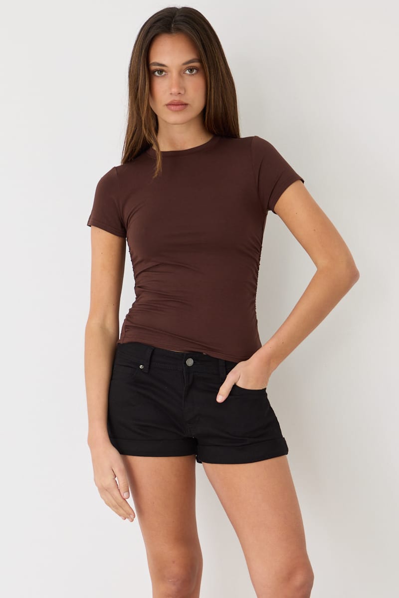 Black Roll-up Shorts Mid Rise Stretch Denim for Ally Fashion