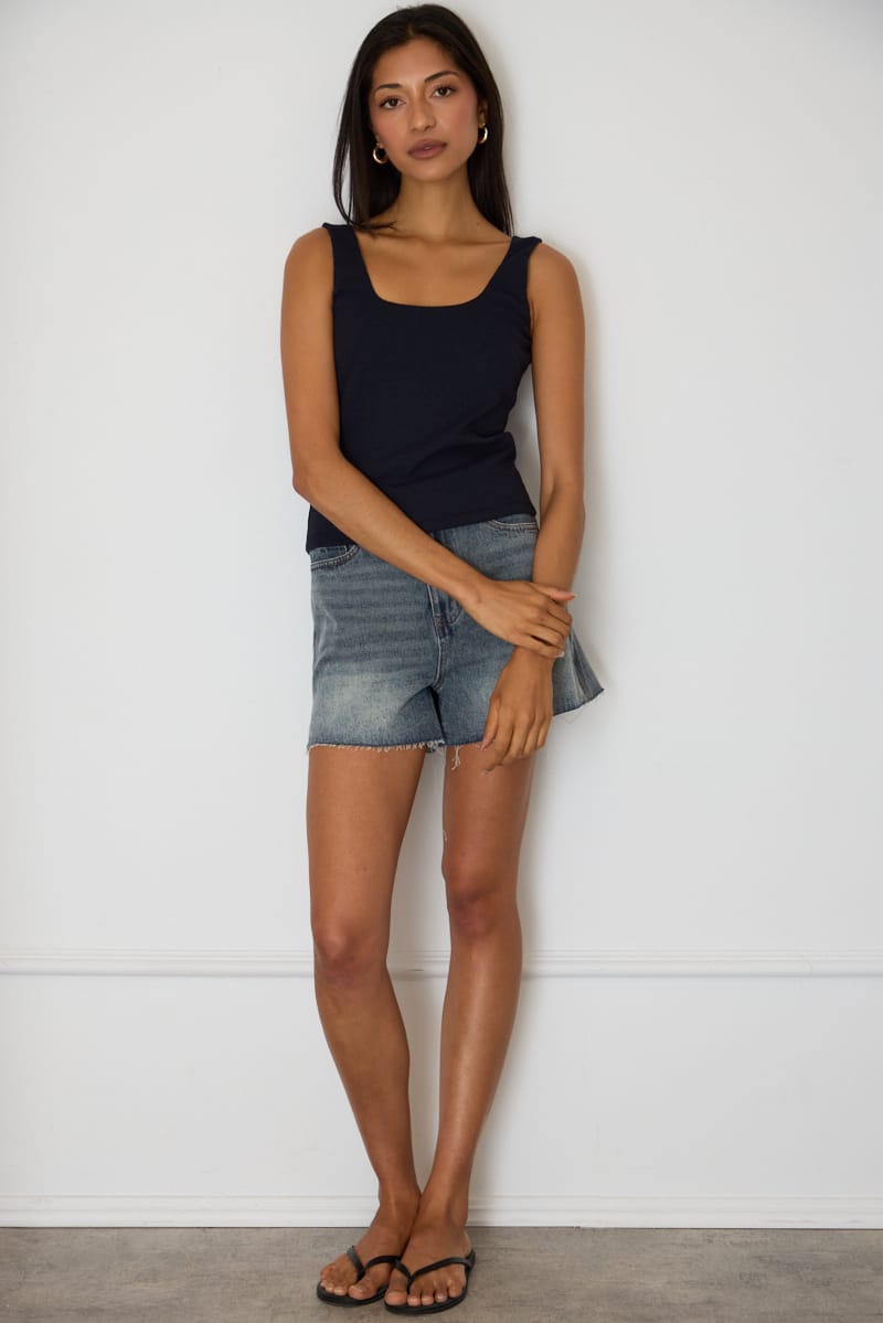Denim Relaxed Shorts Side Slit for Ally Fashion