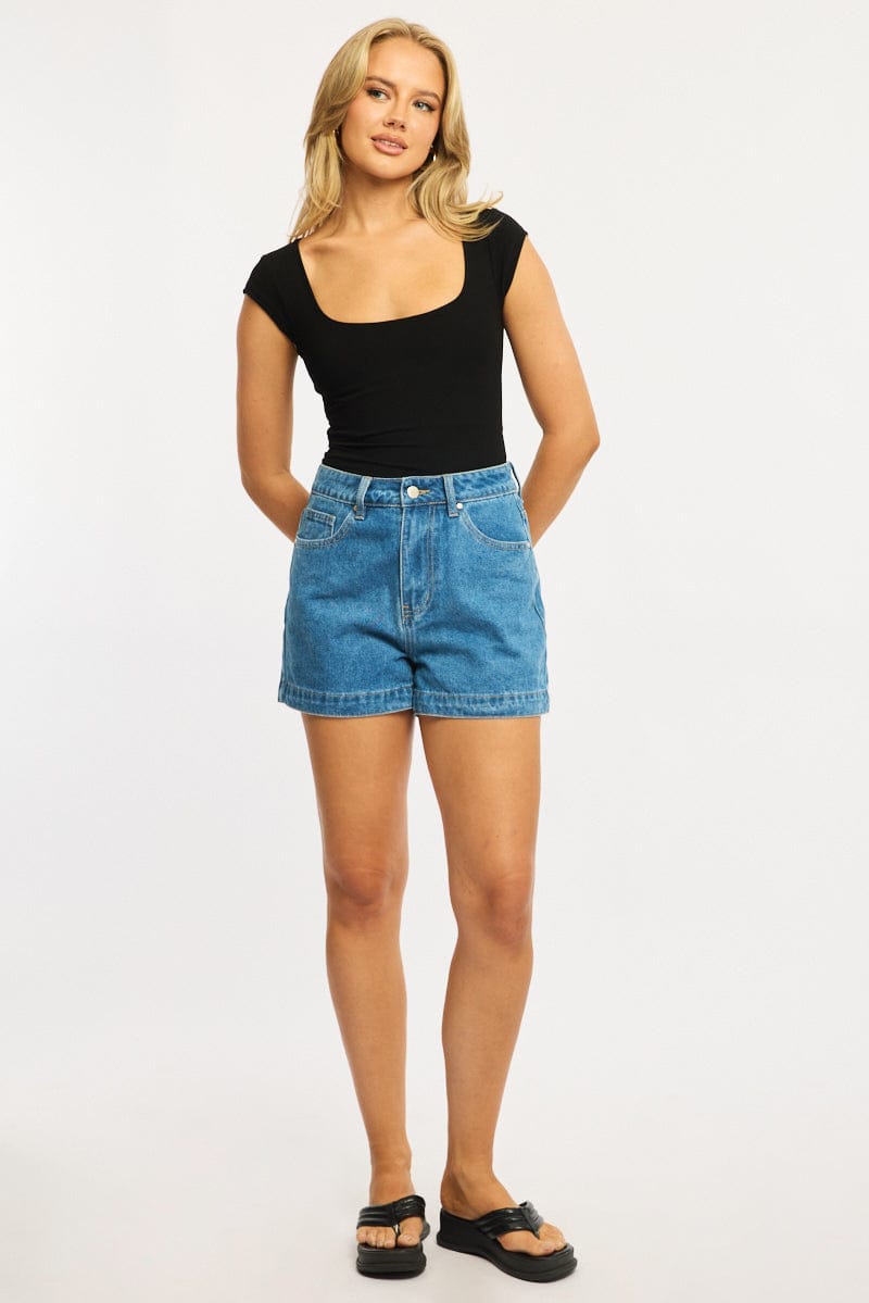 Denim Relaxed Shorts Mid Rise for Ally Fashion