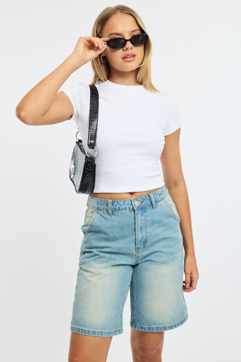 Denim Bermuda Shorts Mid Rise for Ally Fashion