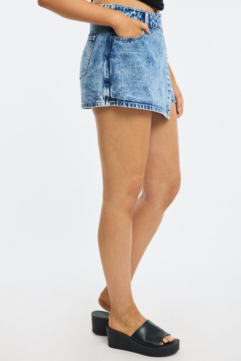 Denim Denim Wrap Mini Skort High Rise Relaxed Fit for Ally Fashion