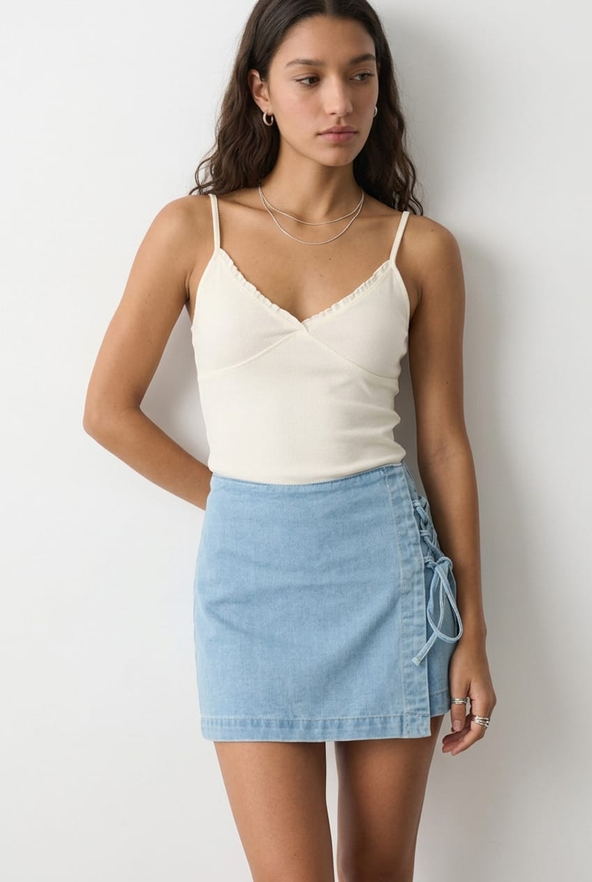 Denim Skort Lace Up High Rise for Ally Fashion