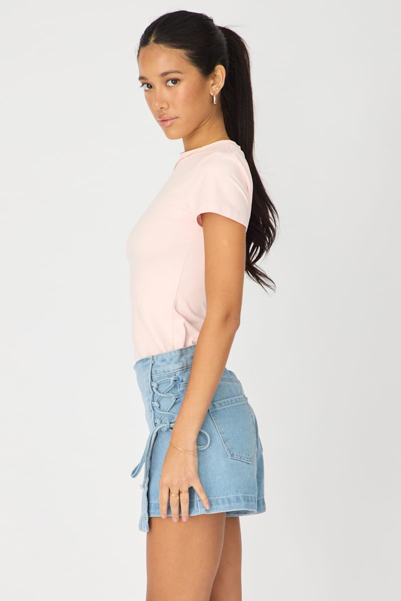 Denim Denim Skort Lace Up High Rise for Ally Fashion