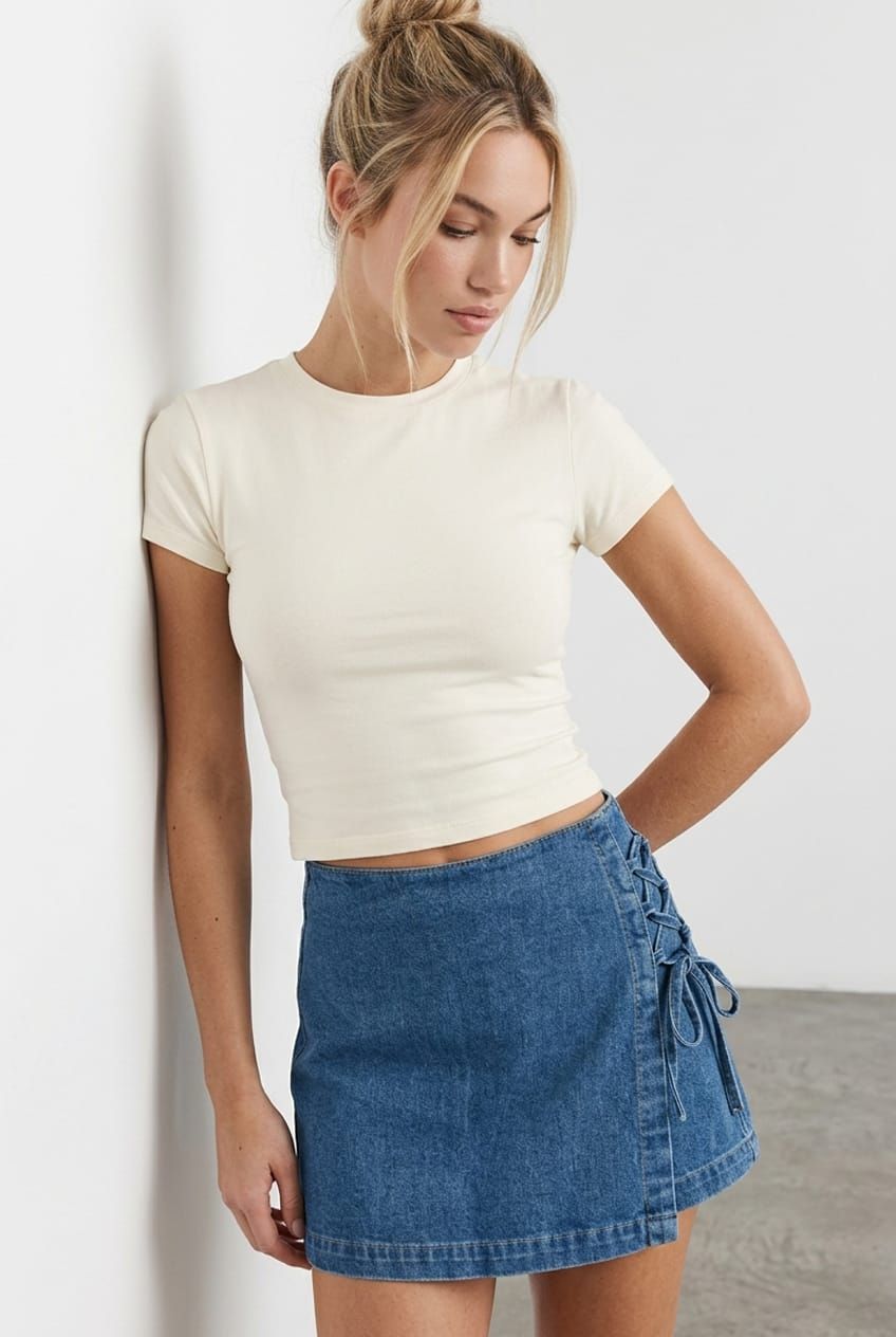 Denim Skort Lace Up High Rise for Ally Fashion