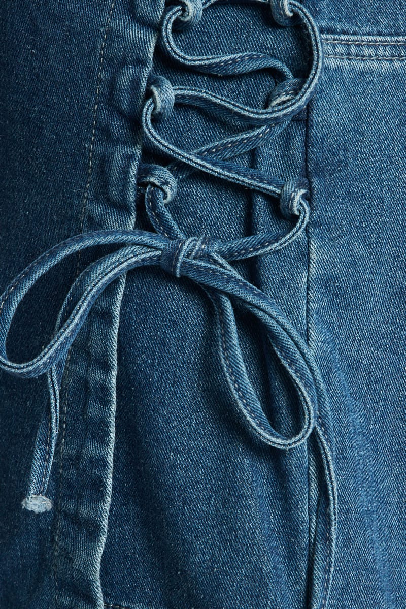 Denim Skort Lace Up High Rise for Ally Fashion