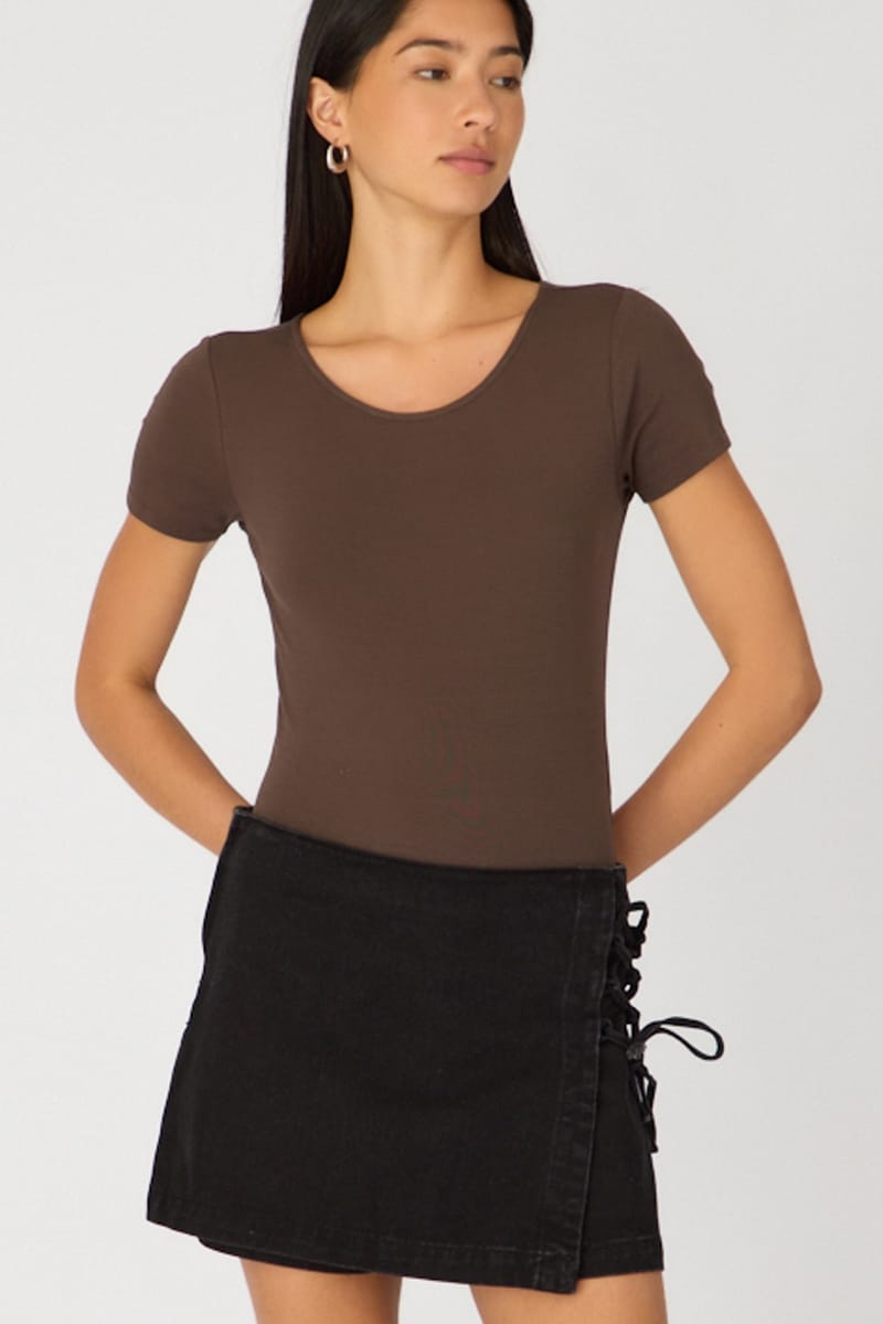 Black Denim Skort Lace Up High Rise for Ally Fashion