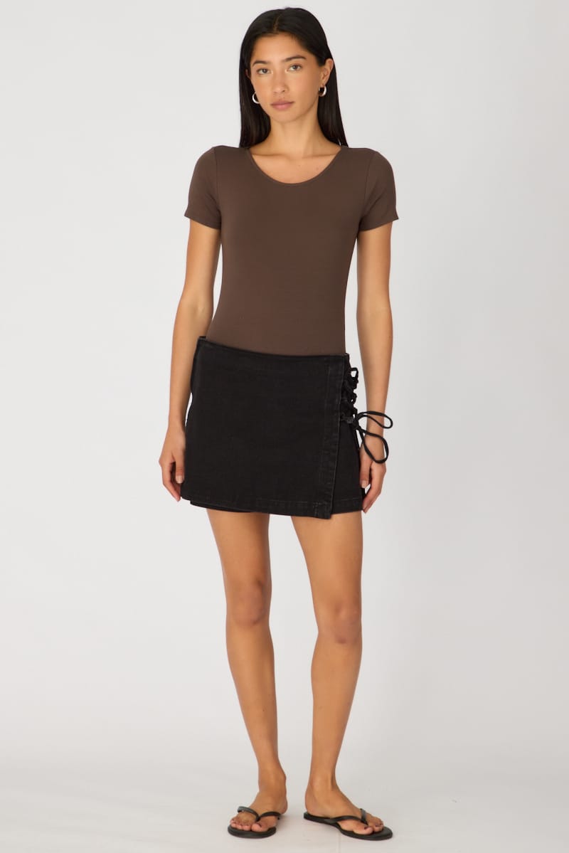 Black Denim Skort Lace Up High Rise for Ally Fashion