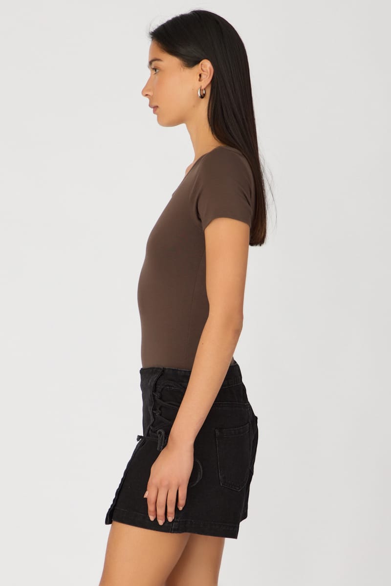 Black Denim Skort Lace Up High Rise for Ally Fashion