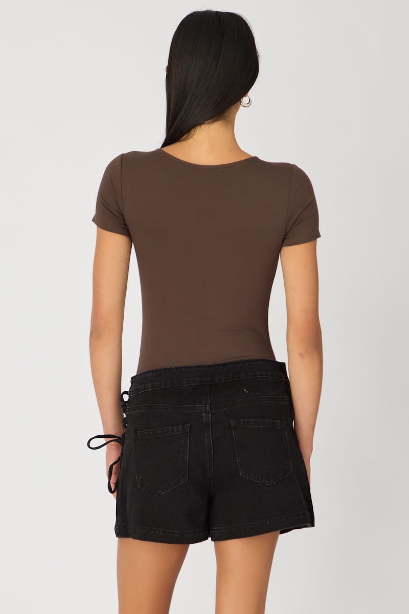 Black Denim Skort Lace Up High Rise for Ally Fashion