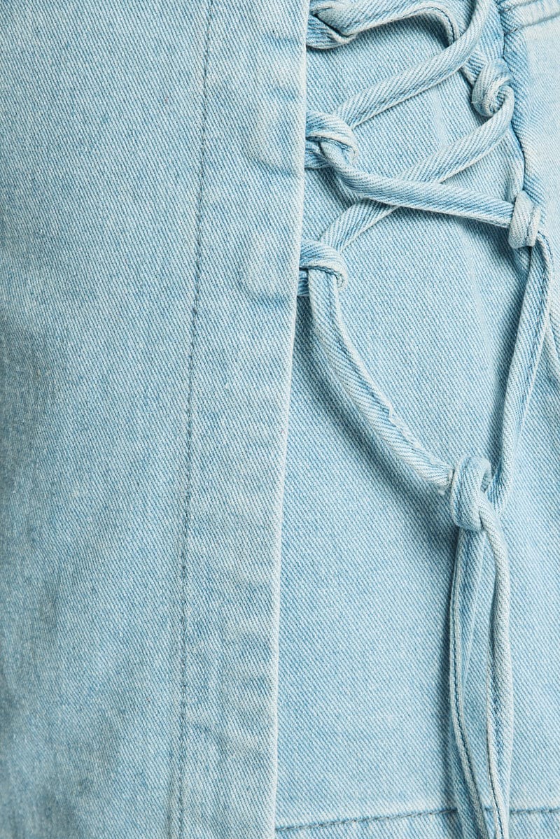 Denim Skorts Lace Up High Rise for Ally Fashion