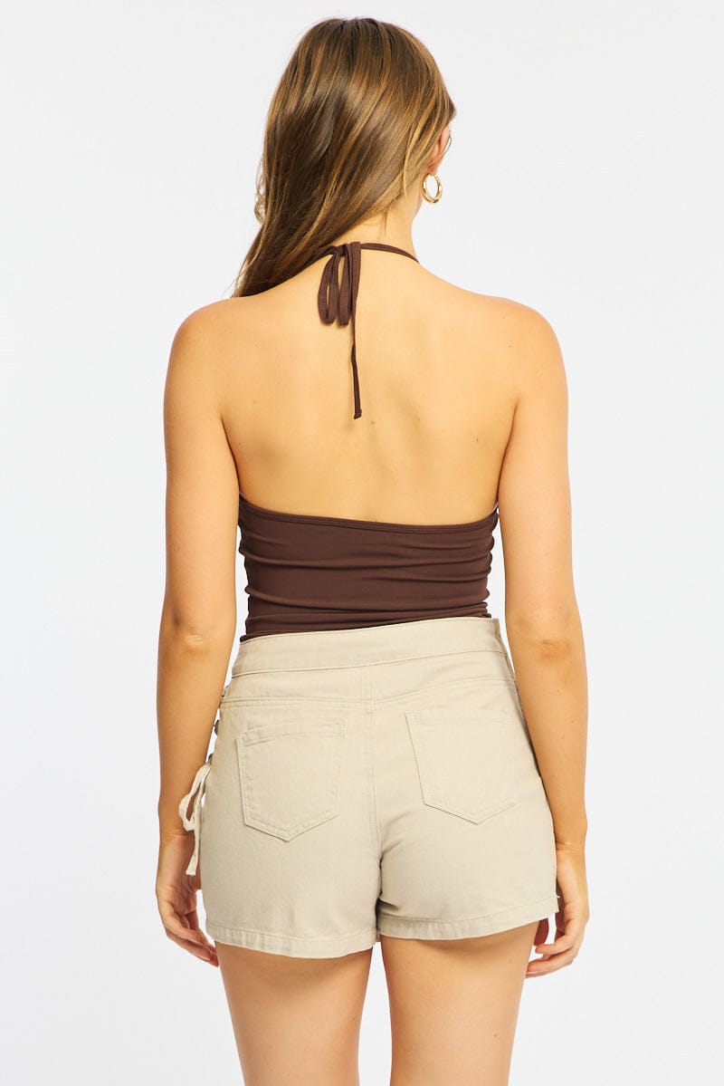 Beige Skorts Lace Up High Rise for Ally Fashion