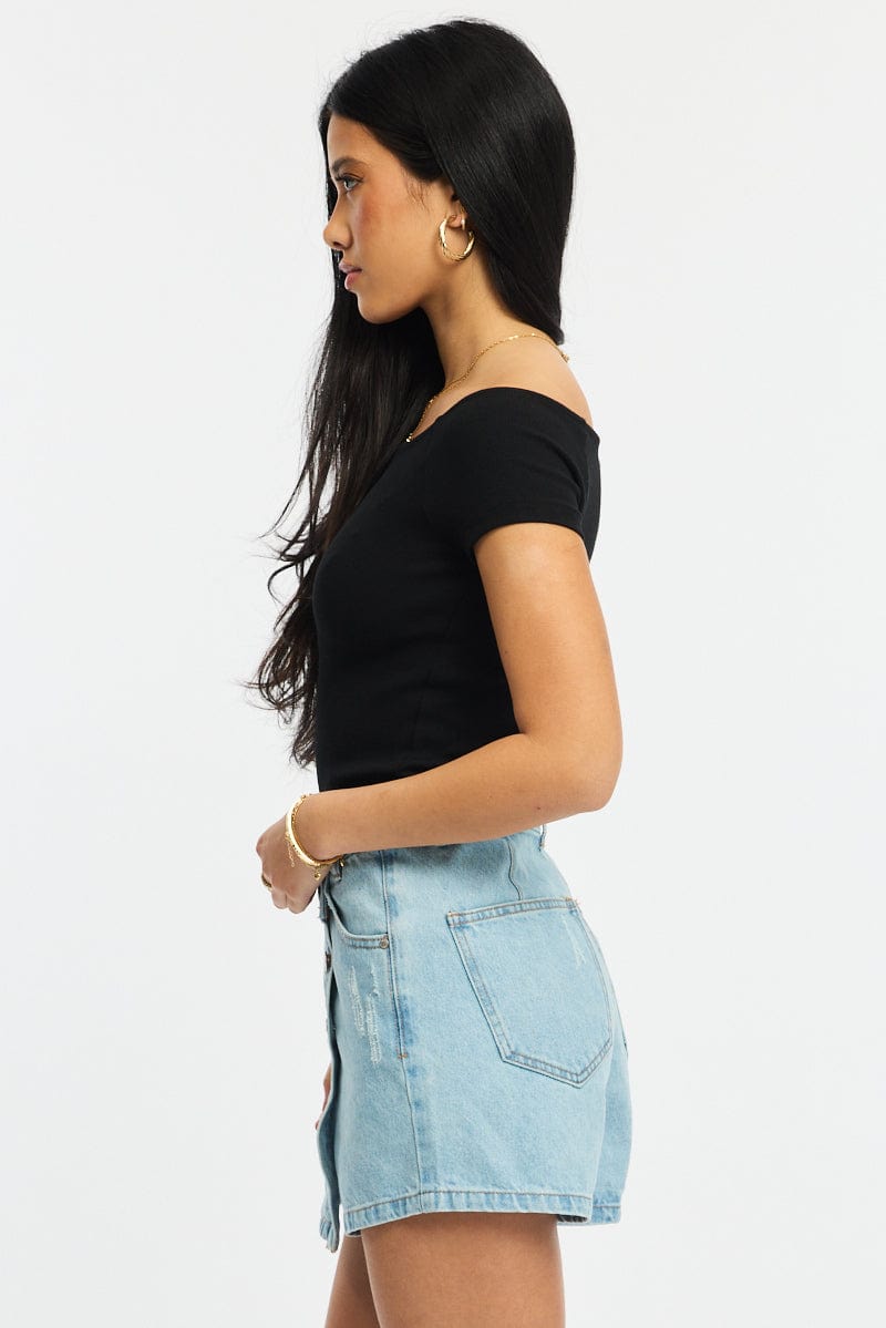 Denim Skorts Mid Rise Wrap for Ally Fashion