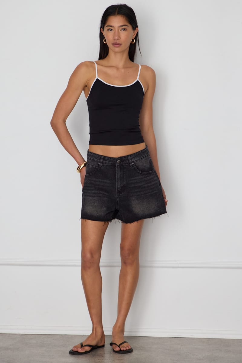 Denim Relaxed Shorts Mid Rise Mom Fit Raw Edge for Ally Fashion