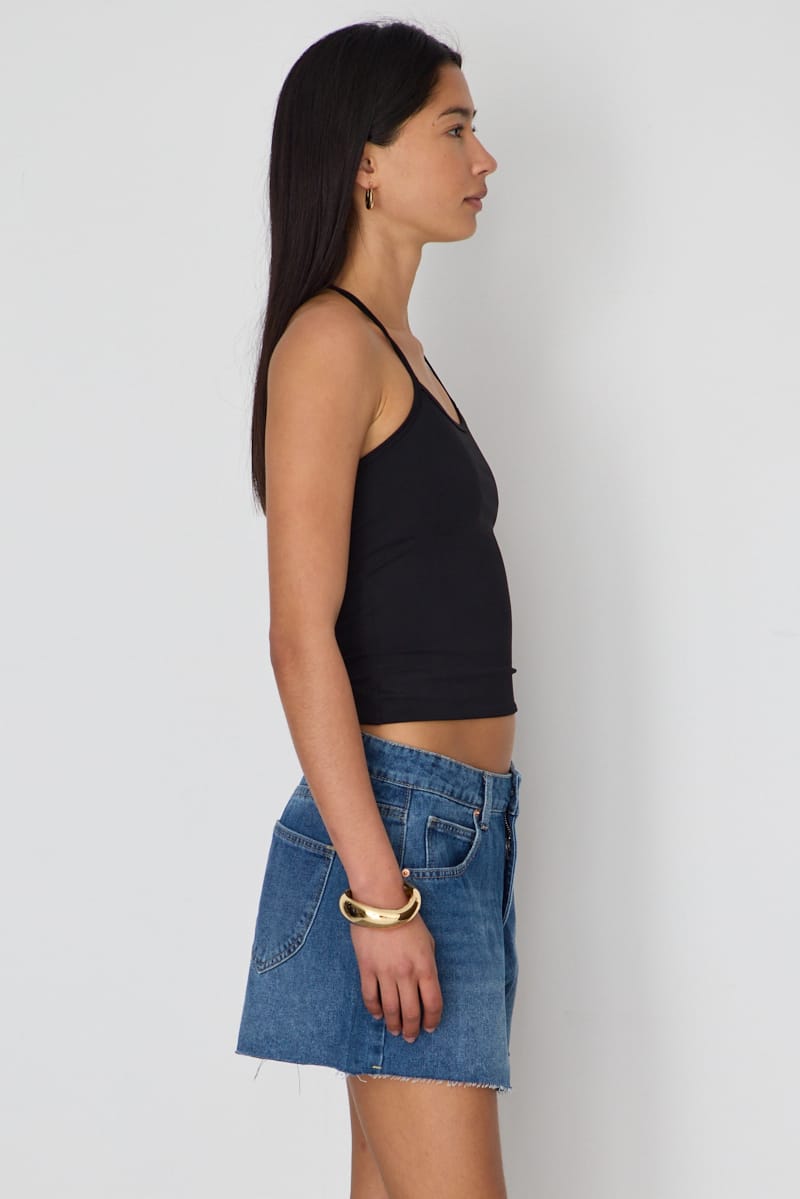 Denim Relaxed Shorts Mid Rise Mom Fit Raw Edge for Ally Fashion