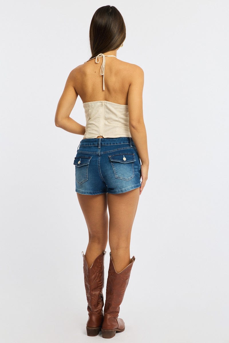 Denim Lace Up Shorts Low Rise for Ally Fashion