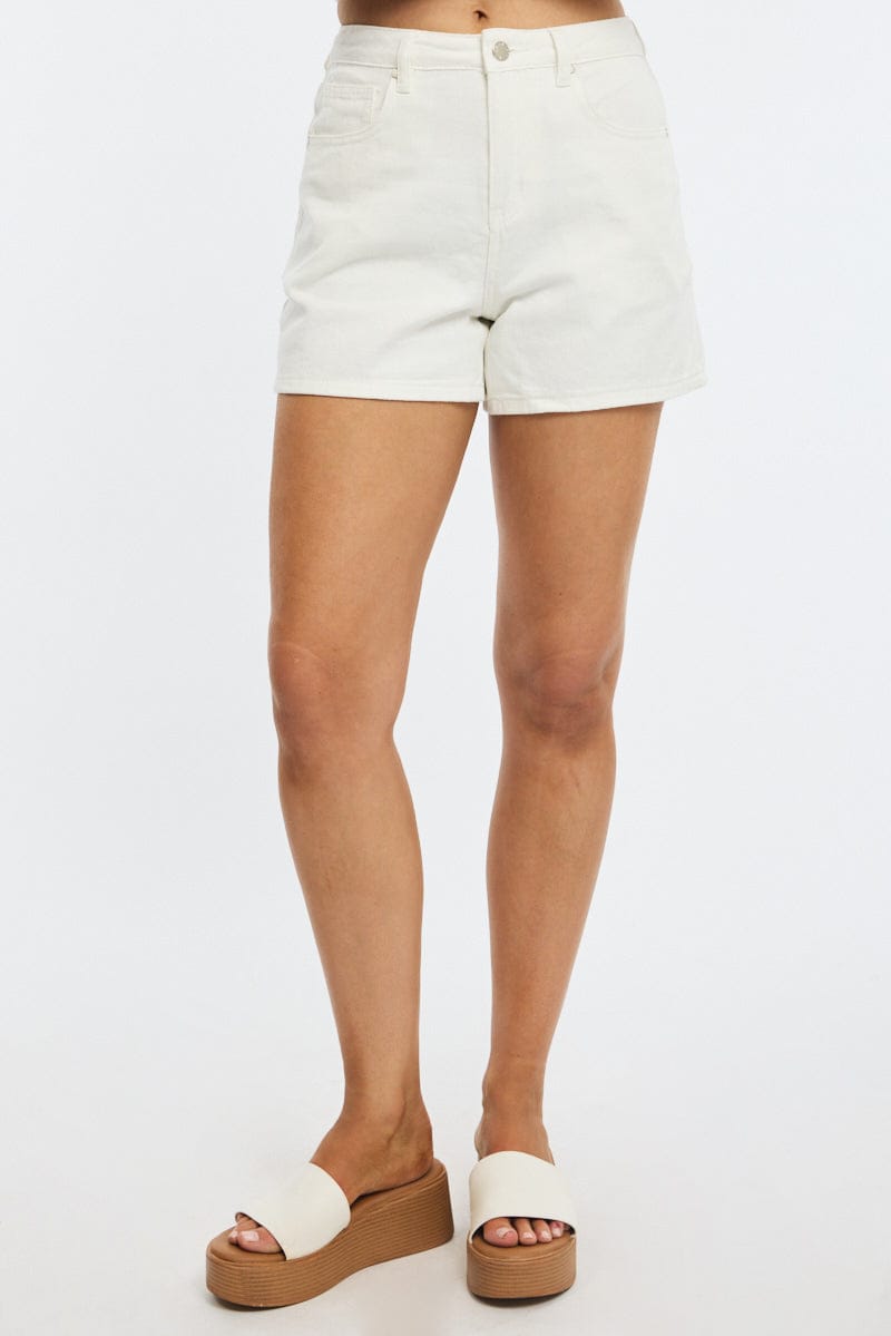 White Relaxed Shorts Mid Rise for Ally Fashion