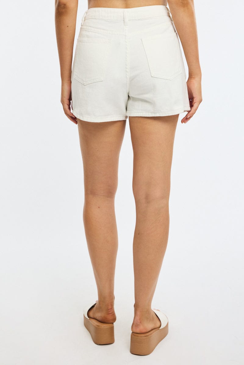 White Relaxed Shorts Mid Rise for Ally Fashion