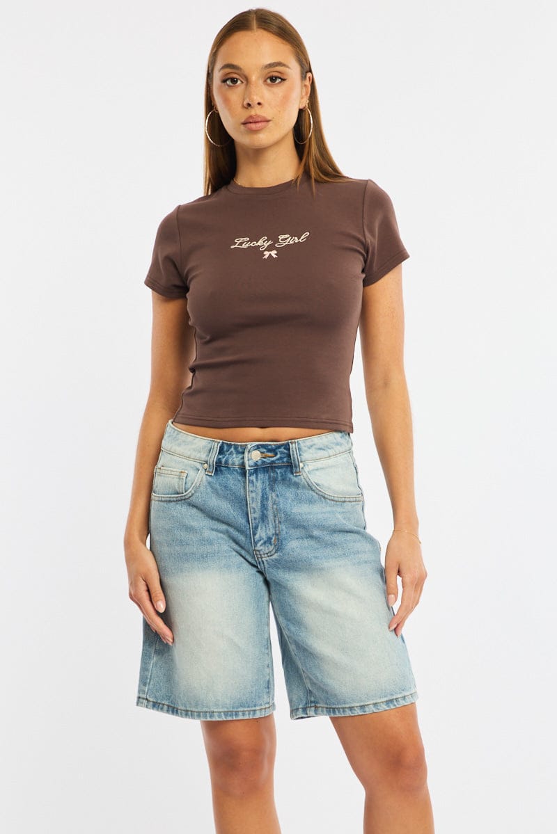 Denim Knee Length Short Mid Rise for Ally Fashion