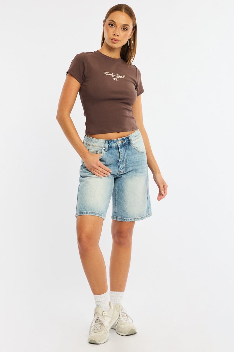 Denim Knee Length Short Mid Rise for Ally Fashion