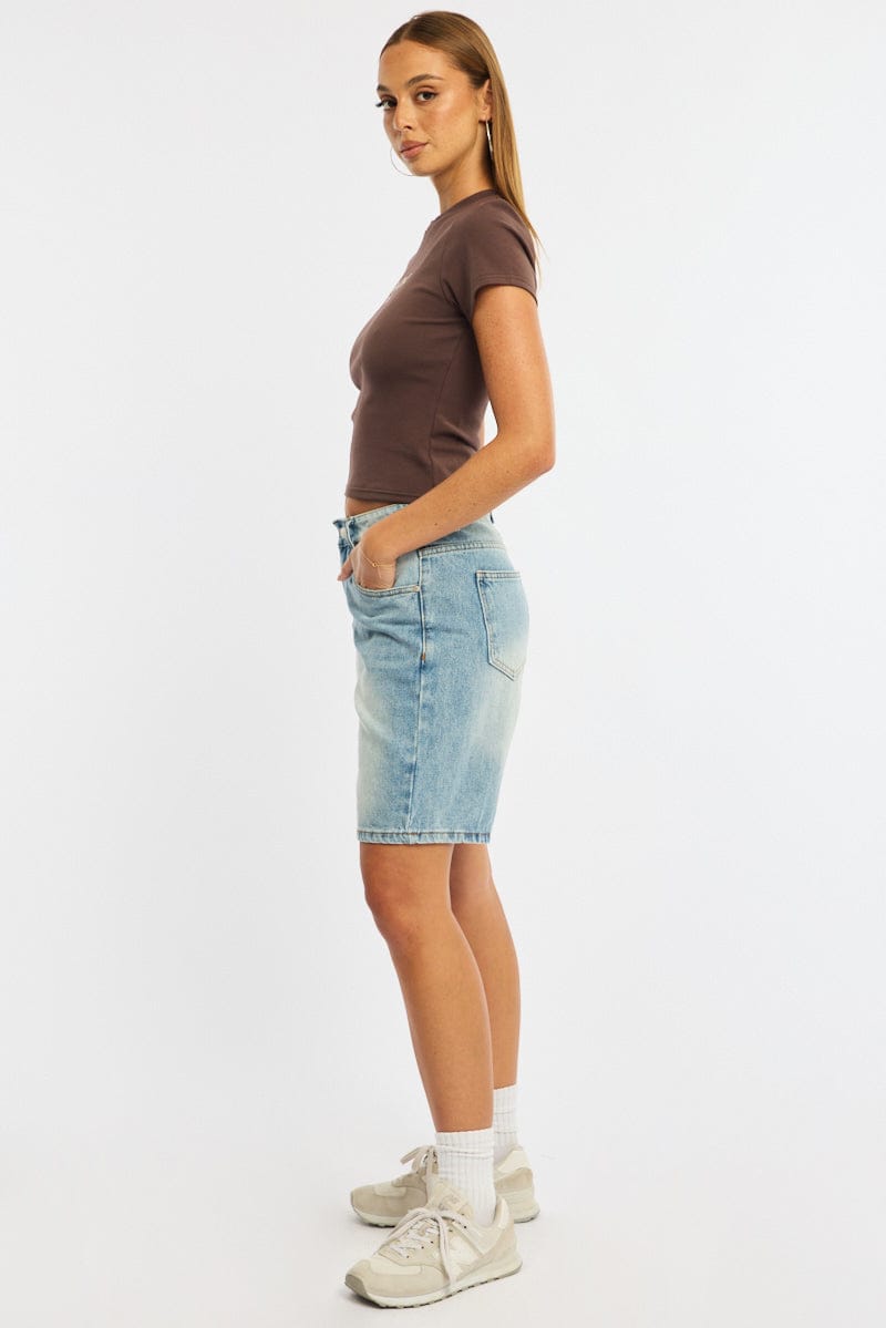 Denim Knee Length Short Mid Rise for Ally Fashion