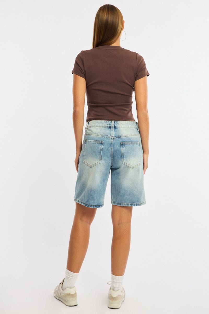 Denim Knee Length Short Mid Rise for Ally Fashion