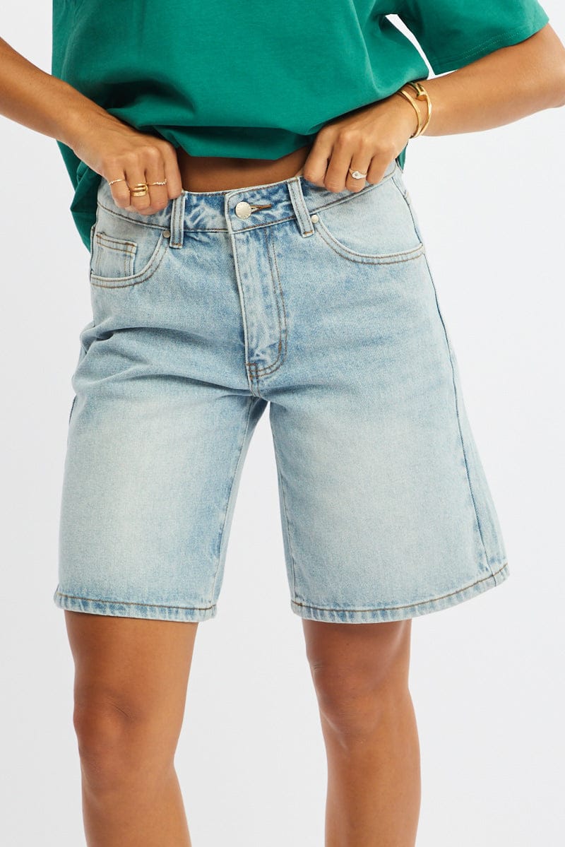 Denim Knee Length Short Mid Rise for Ally Fashion