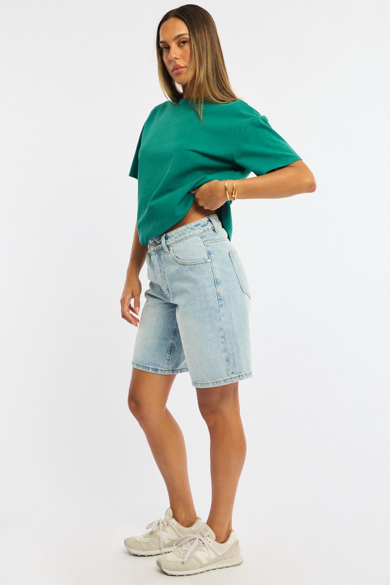 Denim Knee Length Short Mid Rise for Ally Fashion