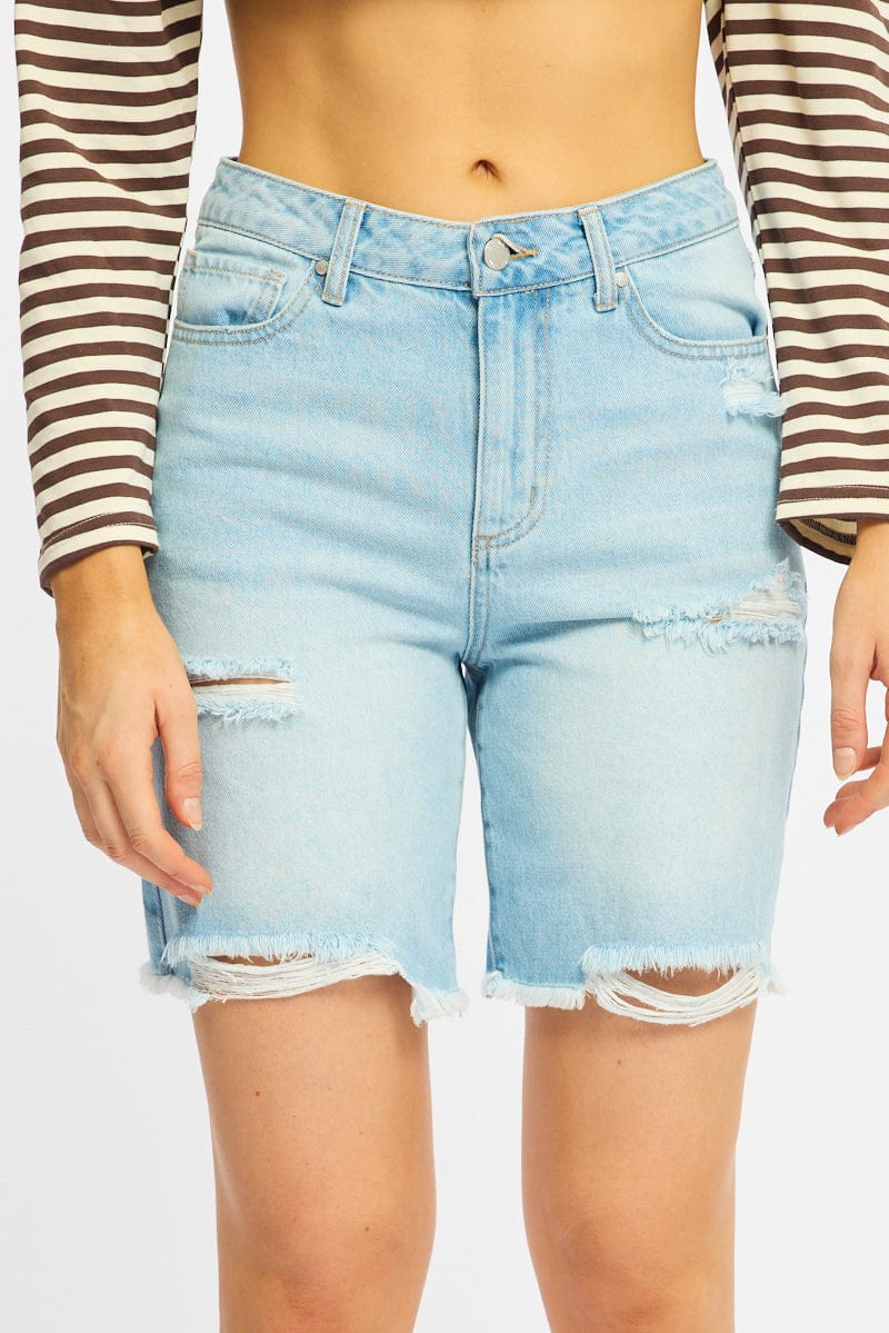 Denim Jorts Mid Rise Distressed for Ally Fashion