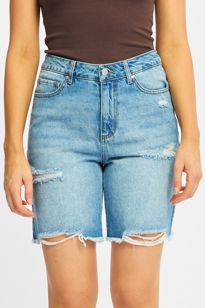 Denim Jorts Mid Rise Distressed for Ally Fashion